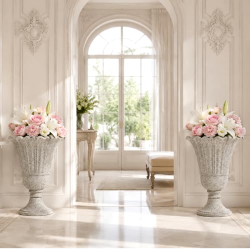NicBex 24" Tall Urn Planters for Outdoor Plants Set of 2 - Grey Petal - color: Light Grey