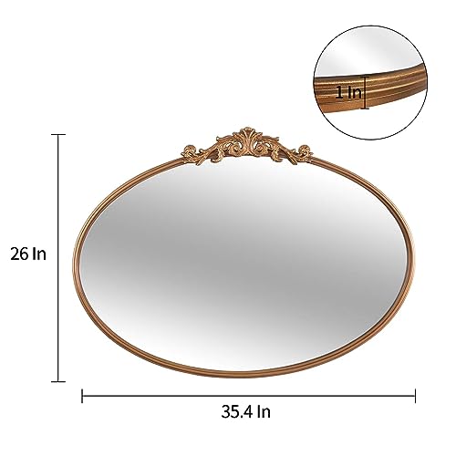 OUSHUAI Gold Oval Mirror for Wall,Baroque Fireplace Decor,Brass Wall Mirror,Victorian Vintage with Full Matel Frame,Ornate Entryway/Bathroom/Living Room/Hallway 36''X24'' (XD-004ZM) - color: Retro Gold, size: 24"L x 36"W