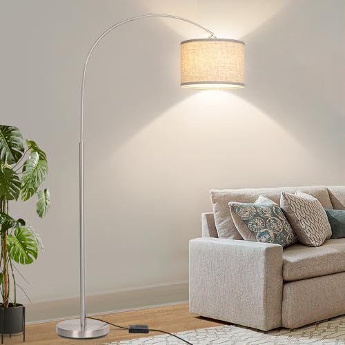 Arc Floor Lamp, Dimmable Floor Lamp with Adjustable Hanging Shade, Silver - color: Silver
