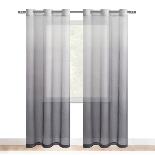 DWCN Grey Ombre Sheer Curtains 84 Inches Long for Living Room 2 Panels Set - color: Grey, size: 42"W x 84"L (Pack of 2)
