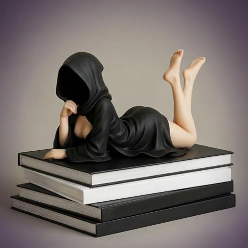 Gothic Witch Resin Ornament, Mysterious and Cute Black Robe Witch Ornament, Halloween & Christmas Home Decor for Bookshelf, Garden & Funy Gift (Lying Down) - color: Lying Down
