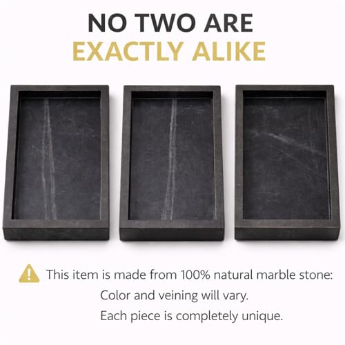 Natural Marble Tray, Black, 10" x 6", Rectangular - color: Black, size: 6" x 10" x 1.5"