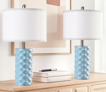 Star Diamond Ceramic Table Lamps Set of 2 - Sky Blue Nightstand Lamps 23" - color: Sky Blue