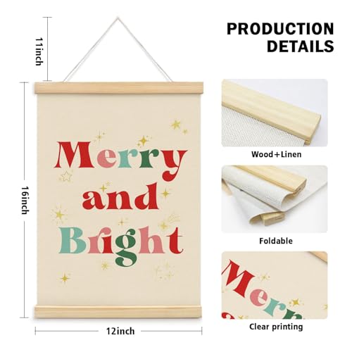 ETYZE Christmas Retro Wall Art Decor, Holiday Merry and Bright Decor