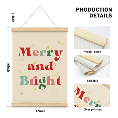 ETYZE Christmas Retro Wall Art Decor, Holiday Merry and Bright Decor