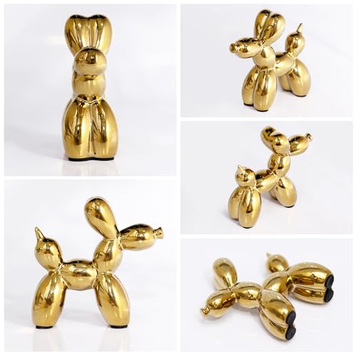 Ceramic Gold Balloon Dog Statue 4.3" Art Decor Sculpture - color: Gold