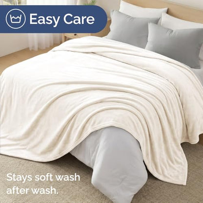 Fleece Blanket Twin Size - Ultra-Soft Warm Flannel Fleece Blanket - Cream - color: 01 - Cream, size: Twin (60" x 80")