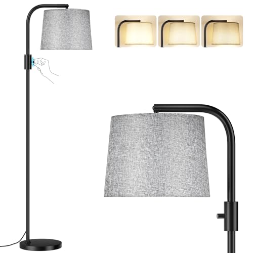 Ambimall Fully Dimmable Floor Lamp with 9W LED Bulb - Standing Lamp for Living Room with Adjustable Head, Modern Tall Light with Rotary Switch for Office, Black and Grey - color: B:Black and Linen Grey