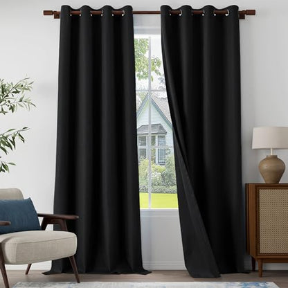Extra Lenght 100% Blackout Curtains 120 Inch Length 2 Panels Set for Living room, Bedroom, Light Weight Curtains with Grommets Top, Full Blackout Curtains Privacy Protection, Black, 52" W x 120" L - color: Black, size: 52"W x 120"L (Pack of 2)