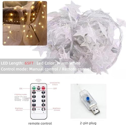 Black Mosquito Net Bed Canopy Curtains with 66ft LED Star String Lights - color: Black+lights