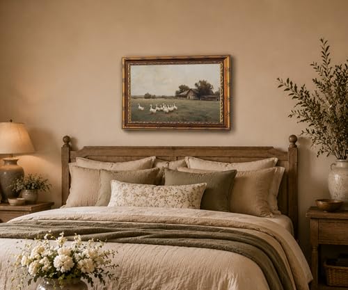 RhkArt Vintage Farmhouse Wall Art Goose Country Landscape Canvas Print,