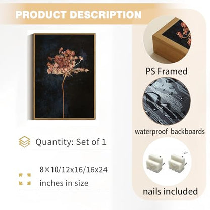 Moody Botanical Flower Framed Canvas Wall Art 12x16 inch - color: Radish flower, size: 12"x16" Natural