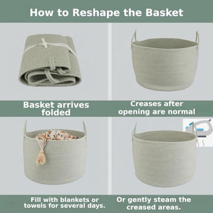 XUANGUO 66L Large Blanket Basket, Round Cotton Rope Basket, Light Green - color: light green