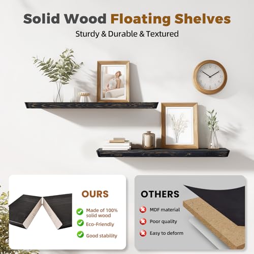 36x6.8x1.6in Slanted Solid Wood Floating Wall Shelves 2-Pack Black - color: Black, size: 36"-Set of 2