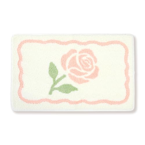 Molesun Floral Bath Mat 16x24, Soft Absorbent Microfiber Bath Rugs - color: Rose, size: 16" x 24"