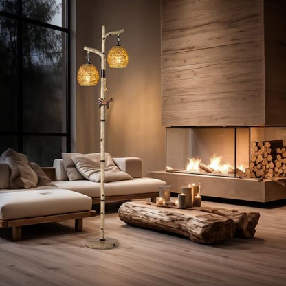 Scenekoy 68.5" Rustic Floor lamp with Remote Control, Bird Nest Lantern - color: Multicolor