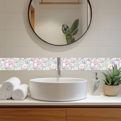 HOMETITUTE Peel and Stick Wallpaper Border 4x196in Pastel Rose Pattern - color: flower