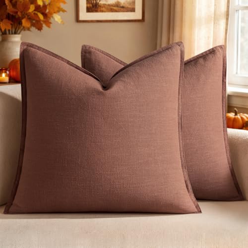 Set of 2 Linen Solid Throw Pillow Covers 18x18 Inch, Autumn Glaze - color: Autumn Glaze, size: 18" x 18" (Pack of 2)