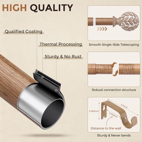 2 Pack Curtain Rod 36-91 Inch, Boho Wood 1 Inch Window Curtain Rod - color: White Wood, size: 36''-91'' (2 Pack)