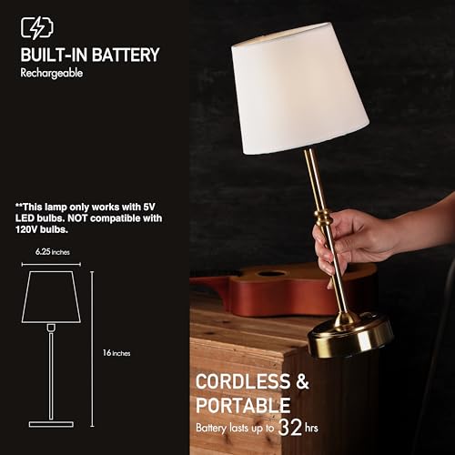 O'Bright Seraph Cordless Rechargeable LED Table Lamp, Antique Brass - color: Antique Brass
