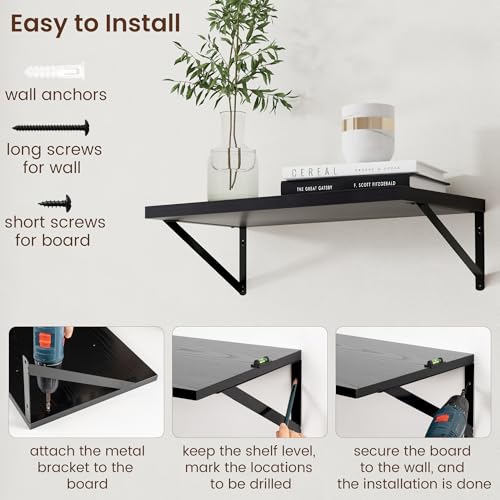 Axeman Deep Floating Shelves Black- 24 Inch Wide x 12 Inch Deep Wall Shelves Set of 2 - Black Wood Wall Shelves for Living Room Bedroom Laundry Room - color: Black, size: 24W x 12D