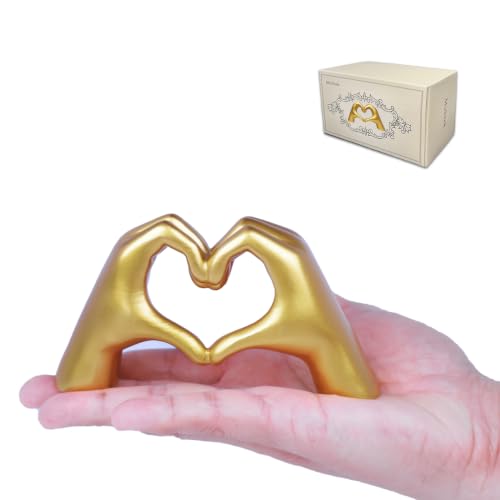 MuSeek Gold Heart Hands Sculpture, Resin Romantic Couple Statue, Small Aesthetic Room Decor for Living Room Bookshelf Desk, Anniversary Valentine Gifts for Women Girlfriend - color: Gold Small 5.4 in (L) × 3 in (H)