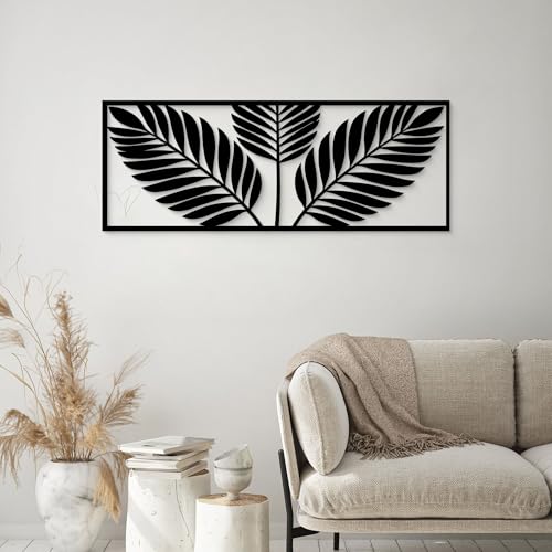 GlintHome Palm Leaf Black Metal Wall Art 6x15 Inch Tropical Plant Leaves - color: Black-031, size: Small