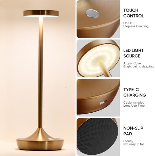 Cordless LED Table Lamps, Rechargeable 6000mAh, 72H Runtime, Waterproof - color: Titanium