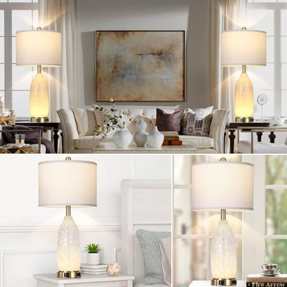 Rinweey 26" Modern Clear Glass Table Lamps Set of 2,Nightstand Lamp with USB A+C Ports & AC Outlet,Bedside Lamps with 3-Way Dimmable Touch Control Night Light for Bedroom Living Room(Bulbs Included) - color: White