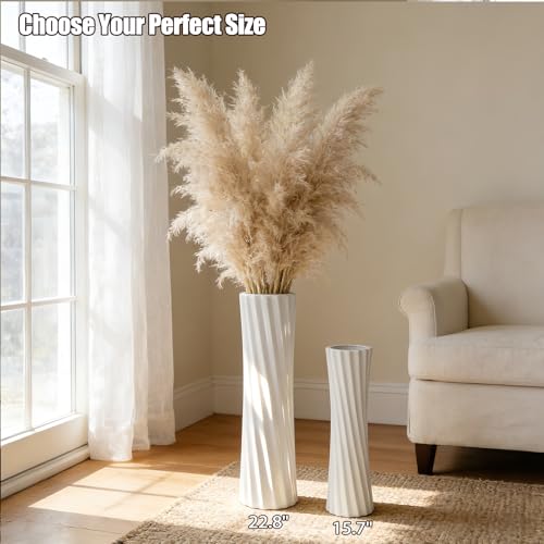 White Tall Ceramic Floor Vase, 15.7 Inch, Spiral Design - color: Shape 2, size: 16 Inch