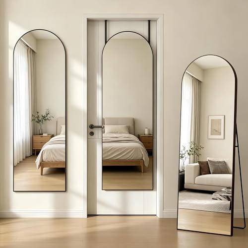 50"x 17" Full Length Door Mirror with Stand, Hanging Mirror, Black - color: Black, size: 50"L x 17"W