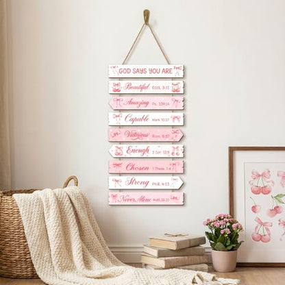 Pink Christian Decor for Girls, Bows Girl Room Wall Art Decor - style: Christian Bows