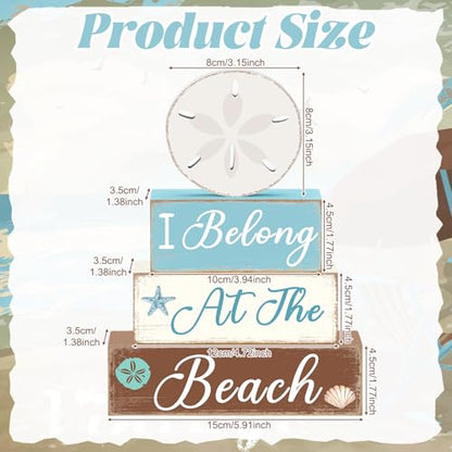GlikCeil 4 Pcs Beach Coastal Tiered Tray Decor Summer Sand Dollars Wooden Table Centerpieces Blocks Wooden Ocean Blocks Decorations Table Top Sign Decor for Farmhouse, Beach House, Tables Centerpiece - style: Coastal