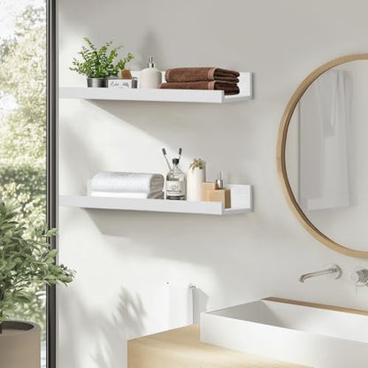 Muzilife 24" Wood Floating Shelves Wall Shelf with Lip, 2Pcs, White - color: White, size: 24"