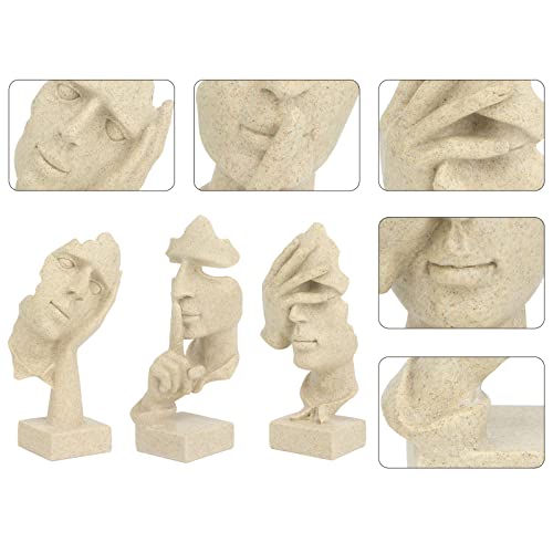 prosfalt 3 Pcs Thinker Statue, Silence is Gold Abstract Art Figurine - color: 3 Pcs Sandstone