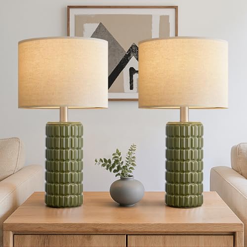 Seealle 23" Modern Ceramic Table Lamps Set of 2, Lamps for Bedroom, Green - color: Green