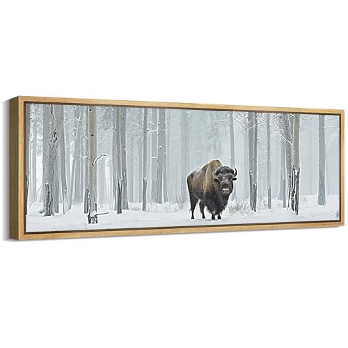MUDECOR Large Framed Canvas Print Wall Art Majestic Bison in Winter Wonderland Antique Retro Fine Art Illustrations Decorative Colorful for Bedroom - 60"x20" - color: A04-2401-ll01, size: 60"L x 20"W
