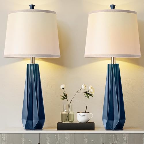 WIHTU 27'' Navy Blue Resin Table Lamps, Desk Lamps with 3 Color Temperature - color: Blue