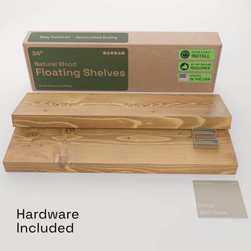Natural Wood Floating Shelves for Wall 24 inch Oak, Wooden Bathroom Shelf - color: Gold Oak, size: 24 Inch