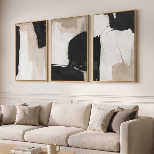 Large Framed Black and White Neutral Abstract Wall Art, 3 Piece, 24x36 In - color: Contrastive, size: 24" W x 36" H x 3pcs
