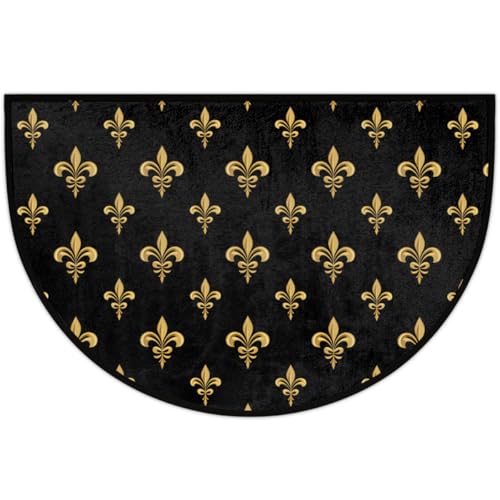 cfpolar Fleur De Lis Half Round Door Mat Indoor Entrance Half Circle Area Rug Semi Circular Door Mat Half Moon Rug for Floor Bathroom Living Room Bedroom Kitchen Fireplace 24"x36",A-01 - color: B-51