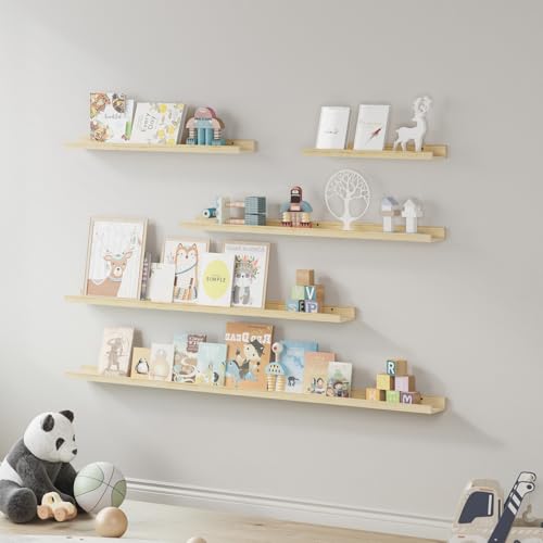 SAUMONIERES Picture Ledge Shelf Floating Book Shelves Set of 2 Wall Mounted Solid Wood for Bedroom Bathroom Living Room Kitchen, 24 Inch Natural - color: Natural-unstained, size: 24 inch