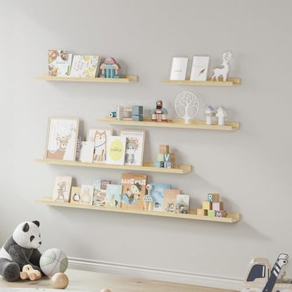 SAUMONIERES Picture Ledge Shelf Floating Book Shelves Set of 2 Wall Mounted Solid Wood for Bedroom Bathroom Living Room Kitchen, 36 Inch Natural - color: Natural-unstained, size: 36 inch
