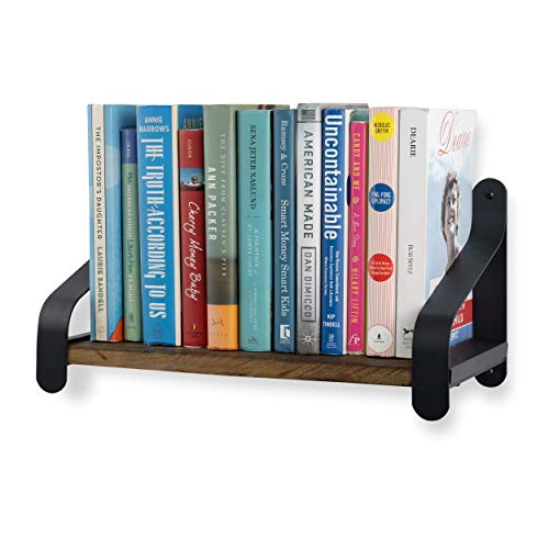 Rustic State Rustico 16" Floating Wall Bookshelf with Iron Brackets Wall Mounted Wooden Floating Industrial Shelf - Walnut
