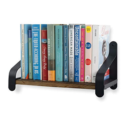Rustic State Rustico 16" Floating Wall Bookshelf with Iron Brackets Wall Mounted Wooden Floating Industrial Shelf - Walnut