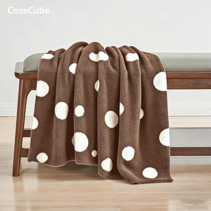 CozeCube Reversible Knitted Throw Blanket, Brown White Polka Dot, 50"x60" - color: D-brown and White, size: 50"x60"