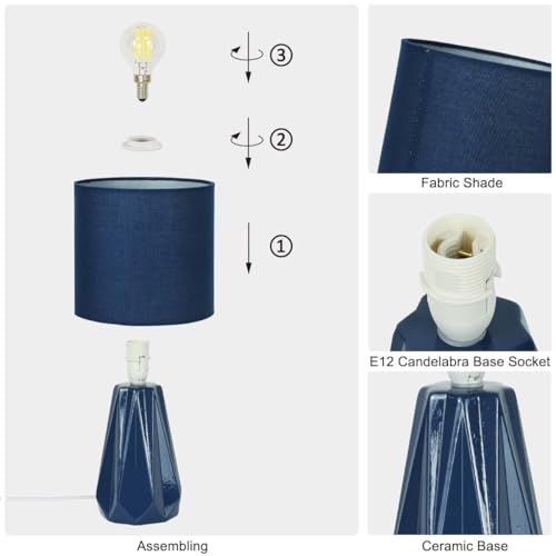 Elisa Navy Blue Small Table Lamp for Living Room as Bedside Table Lamp for Bedroom,Modern Ceramic Kids Night Table Lamp,Φ6.1×H12.4IN,Bulb Excluded - color: Navy Blue