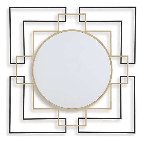 BOWERY HILL Modern Accent Mirror, 40" x 40", Metal Frame, Gold Finish, Geometric Contemporary Art Deco Design, Versatile Wall Decor for Entryway or Living Room