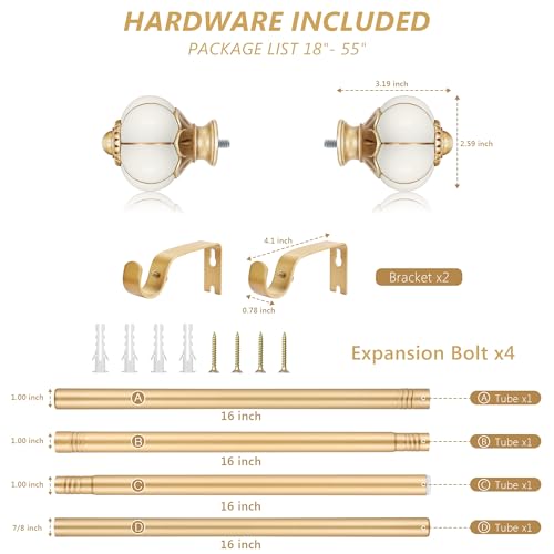 Ceramic Curtain Rods for Windows 18 to 55 Inch 1 Inch Adjustable - color: Gold Beige, size: 18"-55"