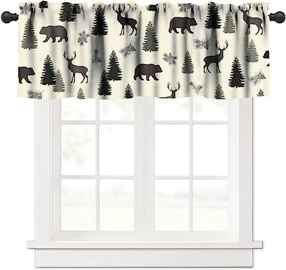 Camouflage Forest Curtain Valances,Rustic Country Bear Deer Pinecone Print Window Valance,Farmhouse Style Short Window Treatments for Bedroom Living Room Kitchen,54x18in - color: Bear-3